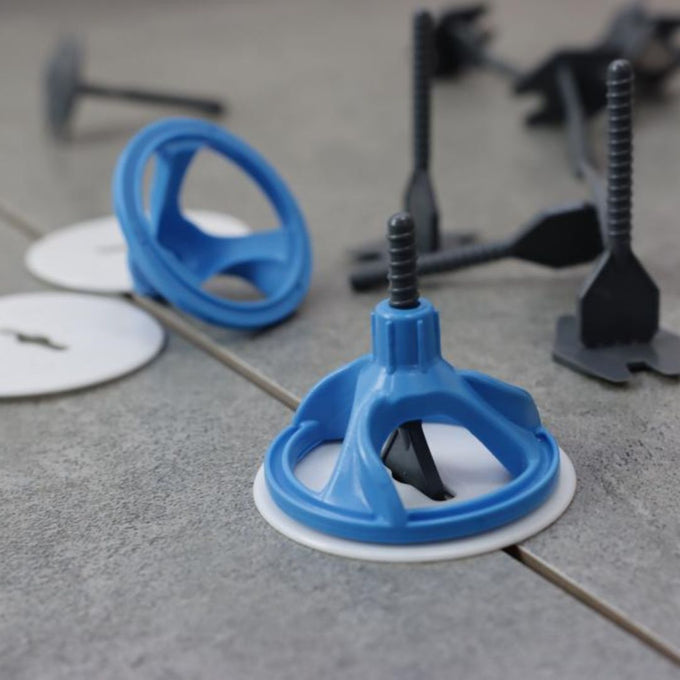 Big Hurricane Tile Spacer Base 3mm & Caps Dark Grey on Tiles