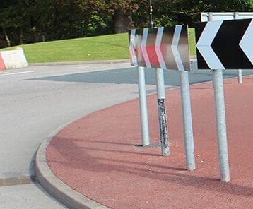 Roundabout with red tarmac