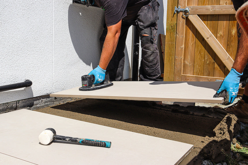 Installing a patio slab, primed with EasyPrime