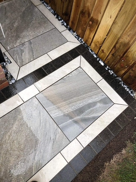 Mitred paved edges on porcelain