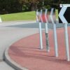 Roundabout with red tarmac