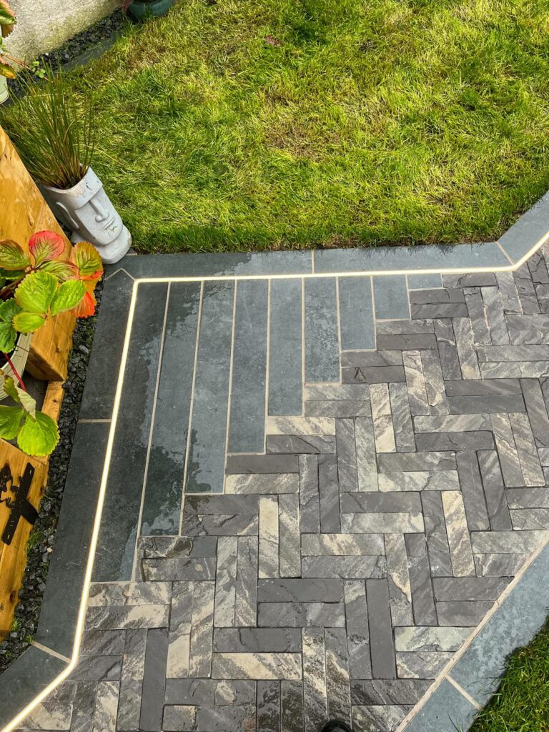 Herringbone patio with Porcelpoint grout